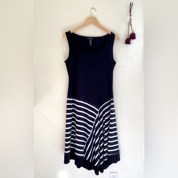 Black Drop Waist Dress w/Striped Swing Skirt. Size 6. - Picture 1 of 8